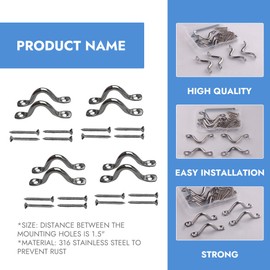 RiseDirectly Stainless Steel Bimini Boat Top Pad Eye 8 Pcs Eye Straps with 16 Screws Kayak Deck Loops Boat Deck Hardware Replacement for Kayak Canoe Rigging (Screwdriver Included)