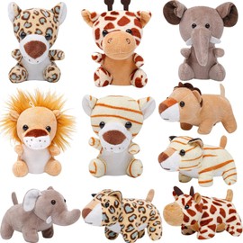 Anboor 10pcs Small Stuffed Animals—Jungle Animal Plush Set 4.8 Inch Cute Safari Stuffed Animals with Keychain for Animal Themed Party Favors Valentines Day Gifts (Sitting,Lying)