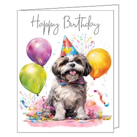 Doggie of the Day Happy Birthday Greeting Cards Shih Tzu - Cute Note Cards for Dog Lovers - Blank Inside Envelope Included, GCHB00273 1 Note Card