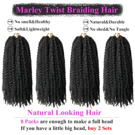 Marley Twist Braiding Hair 18 Inch 8 Packs – Long-Lasting Marley Hair, Fluffy&Tangle-Free Cuban Twist Hair for Braiding, Natural Look Synthetic Spring Afro Kinky Twist Hair Extensions (1B)
