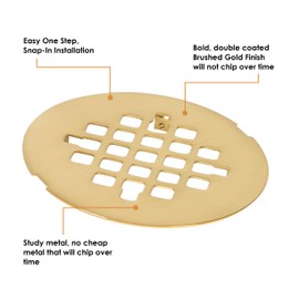 4 ¼” Snap-in Shower Drain Grate - Brushed Gold - Replacement Cover - VHI - Handyman Designed & Tested in America - Will Never Bend or Break