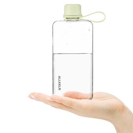 ALLKELR Portable Flat Water Bottle,BPA Free Reusable Tritan Plastic Travel Water Bottle Cup,Lightweight Leakproof Slim Water Bottles Fits Purse,Backpacking,Hiking (Green, 13.5 oz)