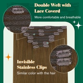 Easyouth Double Weft Clip Extensions Clip-In Straight Extension for Women Colour Dark Brown 22 Inches 7 Pieces 120 g Real Hair Clip-In Extensions