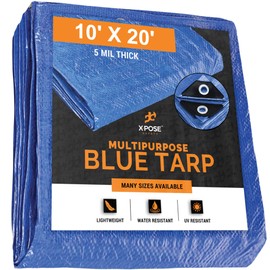 Better Blue Poly Tarp 10' x 20' - Multipurpose Protective Cover - Lightweight, Durable, Waterproof, Weather Proof - 5 Mil Thick Polyethylene - by Xpose Safety