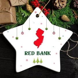 Red Bank NJ Ornament for Christmas Tree Decorations City Travel Souvenir Gifts for Family and Friend - Housewarming Gift Red Bank New Jersey Ornament Star 3.25"