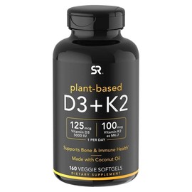 Sports Research  Plant Based Vitamin D3 + K2, 160 Veggie Softgels EXP 10/2026