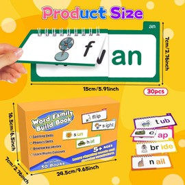 ASQzhuLIWing Reading Rhyme Flip Book, Word Family Building Book, ABC Vocabulary Flash Card, Educational Visual Word Card, Suitable for Interaction of Children, Classroom Lessons, Pack of 30