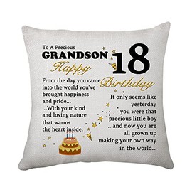 Hasodeo To My Grandson 18th Birthday Gifts Cushion Covers Inspirational Gift for Grandson Men Boys Motivcation Pillow Cover (Grandson 18th)