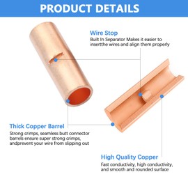 100 PCS Non Insulated Butt Connectors Kit, BN2 AGW16-14 Butt Connectors for Wiring Copper Butt Splice Terminals, Uninsulated Butt Splice Wire Crimp Connector for Electrical Appliances Cars Boats