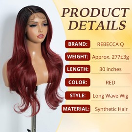 Rebecca Q Long Wavy Wigs for Women Side Part Lace Front Wig Layered wig with Baby Hair Long Red Synthetic Wigs For Daily Cosplay Party 28 inches