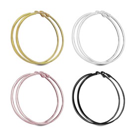 Dubai African Big Gold Hoops 2.36" Simple Hoop Earrings Set of 4, 18K Rose Gold Plated Black Silver Earrings for Women