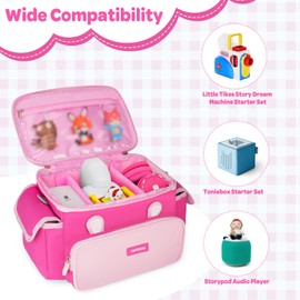 Jaffzora Carrying Case Fits for Toniebox & Little Tikes Story Dream Machine Starter Set, Cute Storage Bag Compatible with Toniebox Audio Player, Tonies Characters and Accessories, Rose Red(Bag Only)