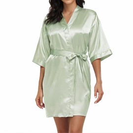 Teemie Women's Satin Robe Kimono Bathrobe for Women Bridesmaid Bride Party Robes with Pockets Soft Sleepwear Spa Loungewear, Aqua Green, S