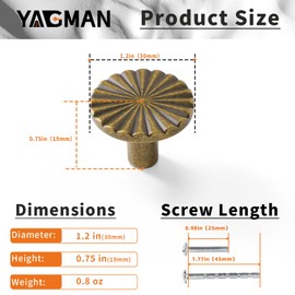 Yagman 10 Pack Antique Brass Cabinet Knobs Kitchen Vintage Round Sunflower Dresser Knob Drawer Hardware Cupboard Handles Furniture Knobs for Bathroom Single Hole Knobs for Wardrobe TYH-AB-K10
