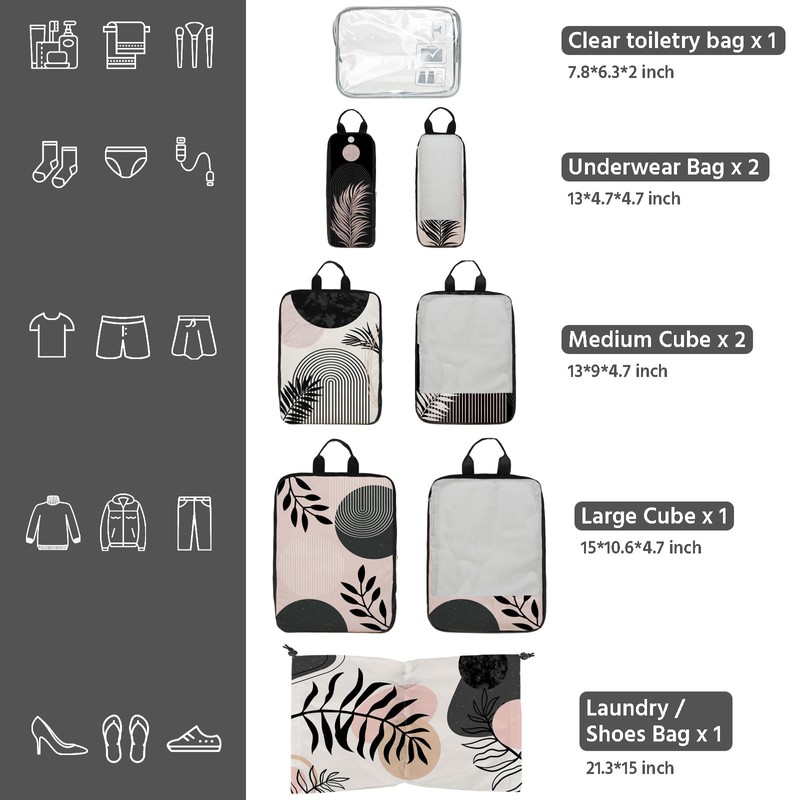 7 Pcs Compression Packing Cubes for Travel, Waterproof Suitcase Luggage