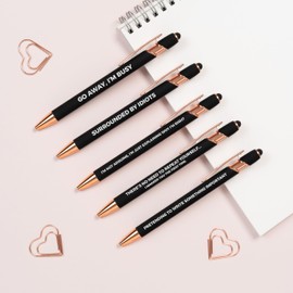 GIFTARU Funny Pens, Pack of 5 Novelty Pen Set, Gift for Work Colleagues, Cheeky Office gifts, Rude Pen Stationery, Quirky Retractable Ballpoint Pens (Rose Gold)