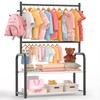 ZHKINGGS Kids Clothing Rack with 2-Layer Storage Shelf and 2