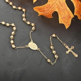 Rosary Necklace - Lariat Cross Necklace in Goldtone - Fashion Rosary Bead Necklaces - 21" Chain Length Catholic Faith Christian Religious Birthday Jewelry Mothers Day Gifts for Women