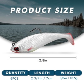 GOTOUR Fishing Lures for Bass, Pre-Rigged Soft Swimbait with Ultra Sharp Hook, Weedless Bass Lures, Pike Trout Walleye Striped Bass Fishing Lure, Premium Fishing Bait for Freshwater and Saltwater