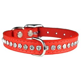 OmniPet Signature Leather Crystal Dog Collar, Orange Solid Grain Leather, Fits 11.5"-13.5" Neck Size