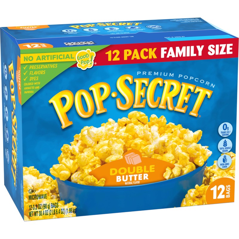 Pop Secret Double Butter Microwave Popcorn 12ct (3.2oz Bags), 38.4oz