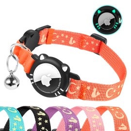 Ytanest Reflective Airtag Cat Collar, Breakaway Cat Collar with Air Tag Holder for Cats, Kittens, Orange, S(9-11 Inch)