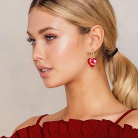 Flyonce Italian Glass Heart Earrings Red Love Drop Dangle Hoop for Women Jewelry