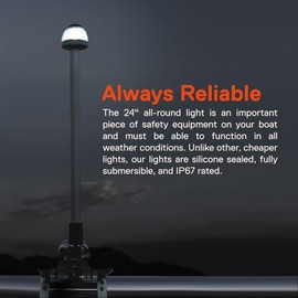 TRUE MODS 24 Inch 12-24V White LED Marine Navigation Anchor All-Round Boat Light [USCG ABYC A-16 3NM] [Waterproof] 3 Nautical Mile Folding Back Rear Top Stern Light for Fishing Bass jon Boat - Chrome