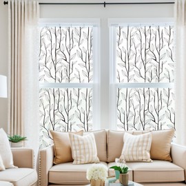 DKTIE UV6 Ultra-fine Frosted Glass Window Film Decorative Nature Stained Glass Window Film for Bathroom Static Cling Renter Friendly (Nordic Leaves, 35.4in X 78.7in)