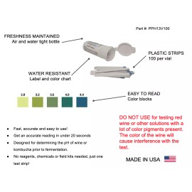 Bartovation pH Test Strips for Wine 2.8 to 4.4 pH [Vial of 100 Plastic Strips]