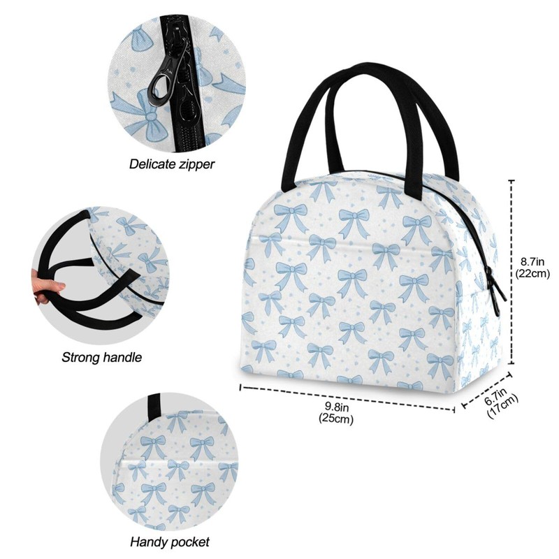 KEEPREAL Blue Bows Insulated Lunch Bag for Women & Men