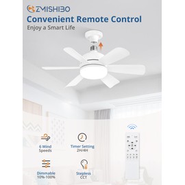 ZMISHIBO 1 Pack 17.9 Inch Socket Fan Light with Remote, Dimmable 3 Colors 6 Speed 1100 Lumens Light Bulb Screw in Ceiling Fan with Lights, Light Socket Ceiling Fan for Bedroom -White
