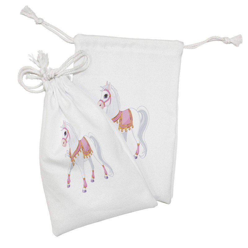 Ambesonne Pony Fabric Pouch Set of 2, Cartoon Graphic of