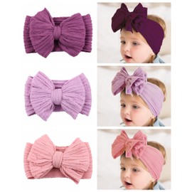 LDDCX Baby Girl Headbands Hair Bows Nylon Hair Accessories Hairbands for Newborns, Infants, and Toddlers Perfect for Daily Wear and Photoshoots.(FD130) (Purple Lavender Pink, Free)