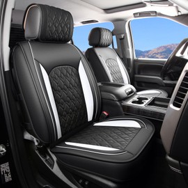 JOJOBAY Chevy Silverado Seat Covers,Leather Seat Covers for GMC Sierra,Custom Fit 2007-2026 1500 2500HD 3500HD Crew Double Extended Regular Cab,LT LZT RST Trail Boss(Front Pair,Black White)