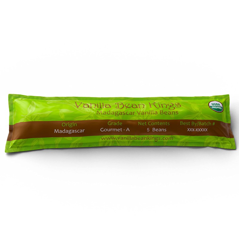 5 Organic Madagascar Vanilla Beans. Whole Grade A Vanilla Pods