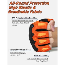KUTOOK Cycling Gloves for Men Women Half Finger Mountain Road Breathable Dirt Trek Bike Accessories Gloves with Wrist Guard Anti-Slip Bike Gloves for Fitness Training Outdoor Sports Orange 2XL
