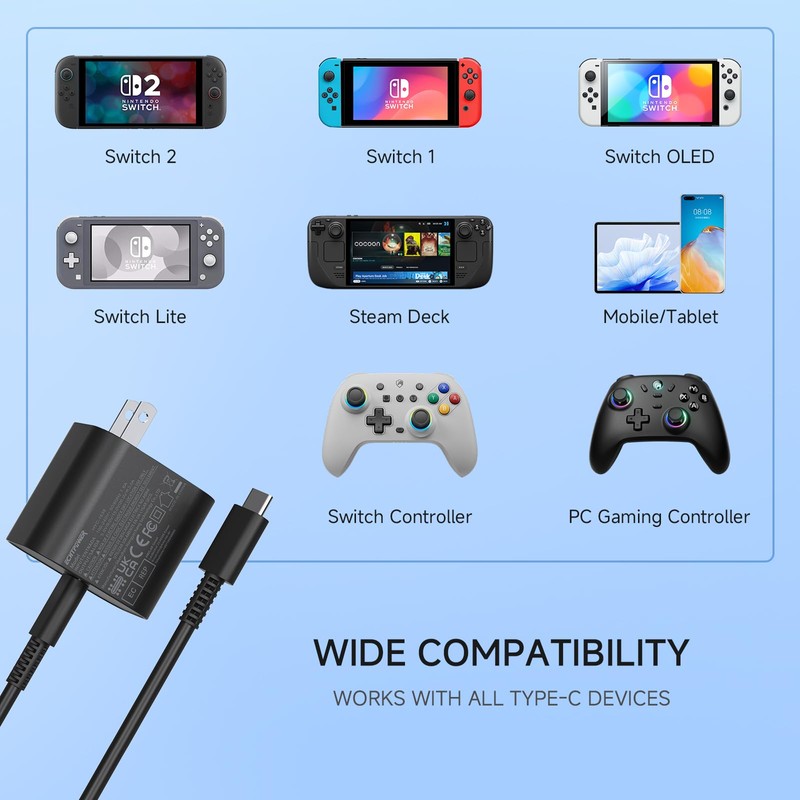 ECHTPower Switch 2 PD Charger 60W-Compatible with Switch 2/1/OLED/Lite and