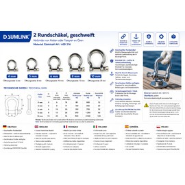 DAUMLINK® 2 x A4/Aisi 316 Stainless Steel Curved Shackles 4mm