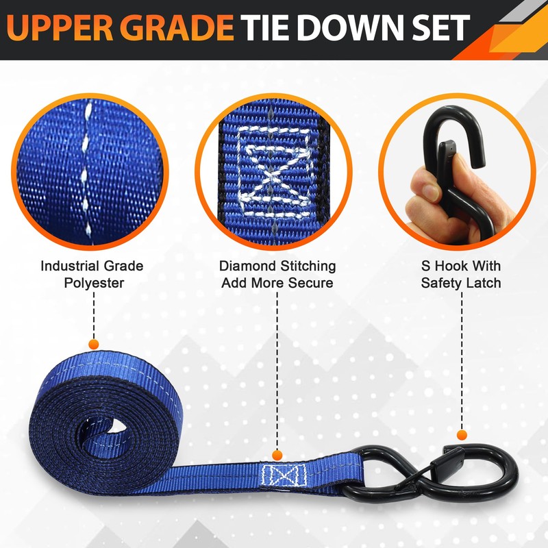 2 Packs Heavy Duty Ratchet Tie Down Straps - 5,250lb