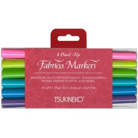 Tsukineko PF500007 Dual-Ended Fabrico Marker Color-Fast, Gemstones, 6-Piece Set