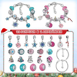 KAZATE Advent Calendar 2024 Children Girls, Christmas Calendar Jewellery, 24 Filling Craft Charms Bracelets Kit, Christmas Gift Teenagers 6 7 8 9 10 11 12 Years, Blue Pink (Pink+Blue)
