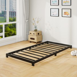 VERFARM 3 Inch Bed Frame Twin Size Low Profile, Twin Heavy Duty Platform Bed Frame No Box Spring Needed, Easy Assembly, Noise Free, Black