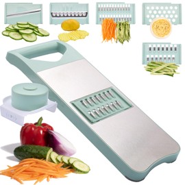 NACOLUS Multi-Purpose Mandoline Slicer for Kitchen with Slide-On Hand Guard - Vegetable Chopper, Potato/Onion/Garlic Slicer, Kitchen Grater(Multi-Color) (Seafoam green, 5-in-1)