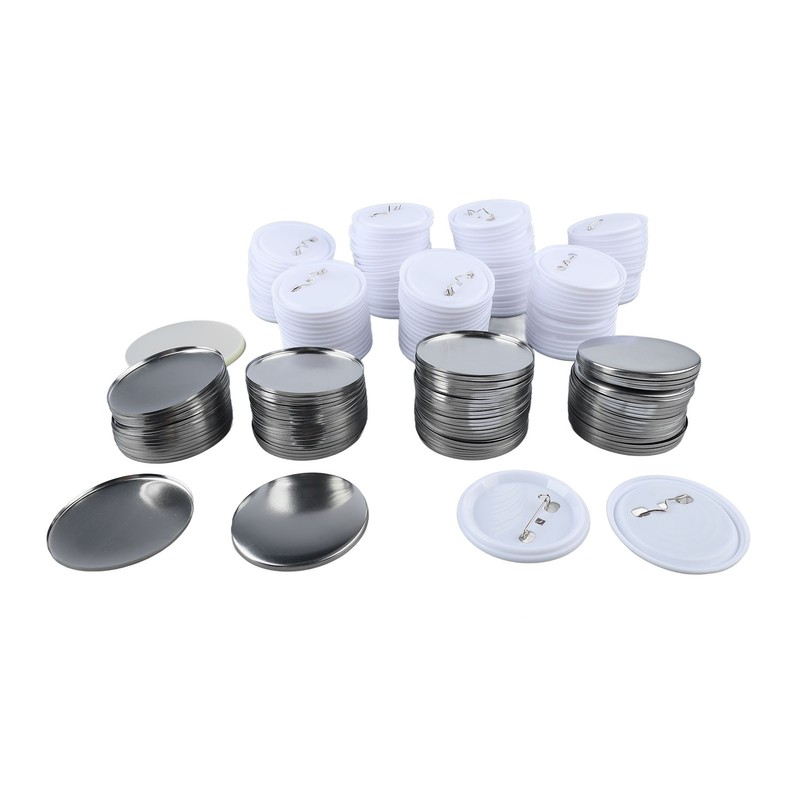 100 Set Pin Back Button Parts 2.3in Diameter Tinplate Plastic