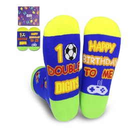 VROCUSE Double Digits Birthday for Boys - Socks Gifts for Ten Year Old Boy Gifts, 10 Year Old Gift Ideas Presents Football Socks