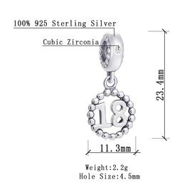 5,10,15,16,17,18,20,21,25,30,35,40,42,49,50,55,60,65,70 Number Charms for European Bracelet, 925 Sterling Silver Birthday Pendant Beads with CZ, Gifts for Mothers Day/Anniversary, Sterling Silver Cubic Zirconia