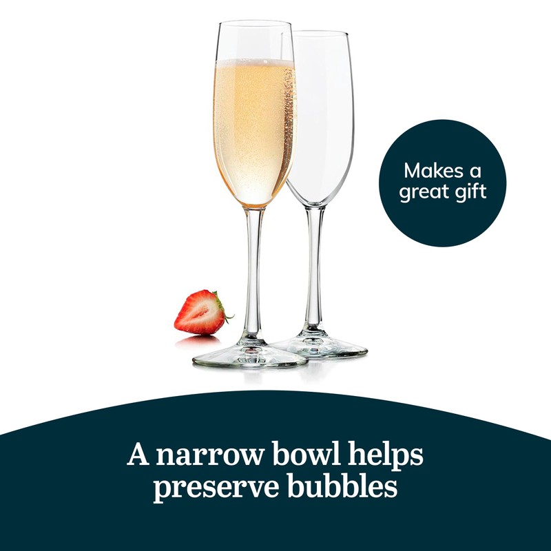 Libbey 7500 Vina Stemmed Flute Glasses Set, 8 Oz, Tall