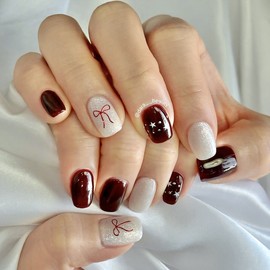 Dara Beauty December 2025 Art of the MonthBurgundy Ribbon❣ - Nail Glue / 다라뷰티 2025년 12월 이달의아트버건디리본❣ - 네일글루