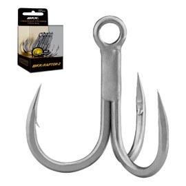 BKK Raptor-Z - Gancho agudo, paquete de 6 unidades, 4X, revestimiento de estaño brillante resistente a la corrosión para agua salada, punta de tierra a mano, gancho de señuelo resistente, popping, stickbaits